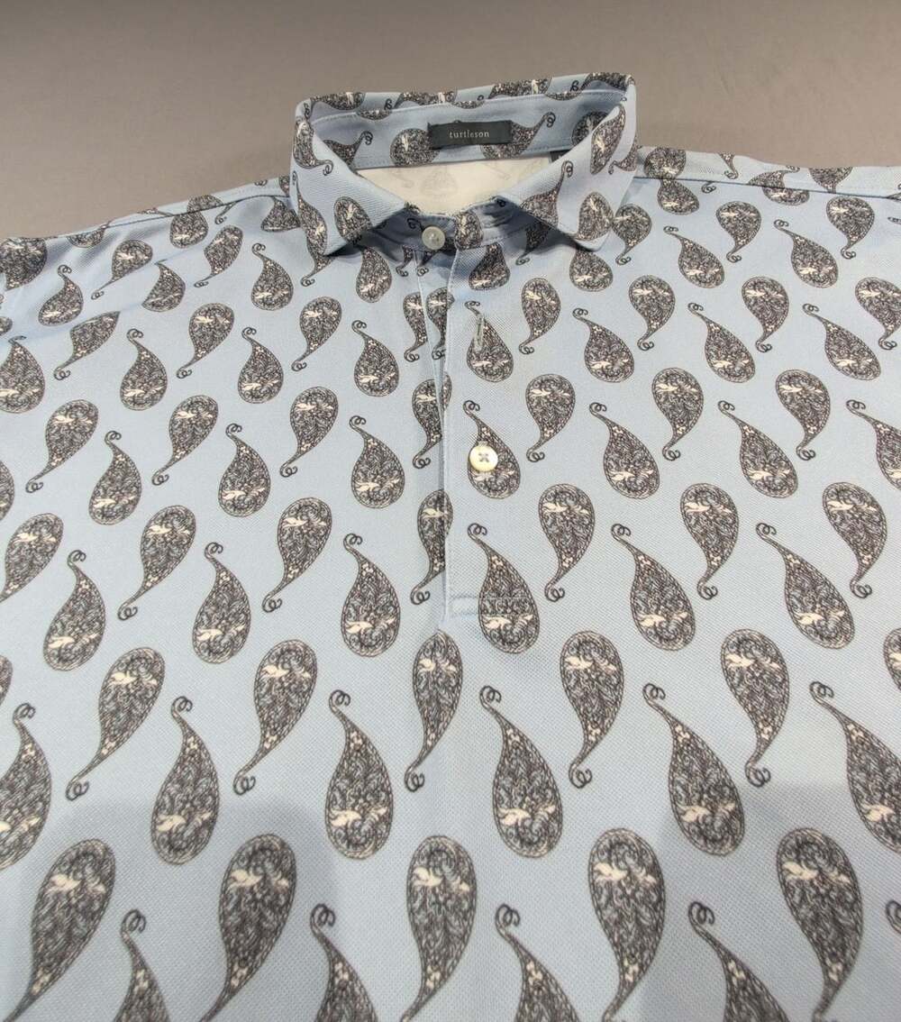 Turtleson Polo Shirt Size L Light Blue Paisley Golf
